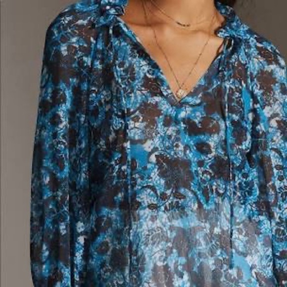 Anthropologie Sheer Print Peasant Blouse - Picture 5 of 14